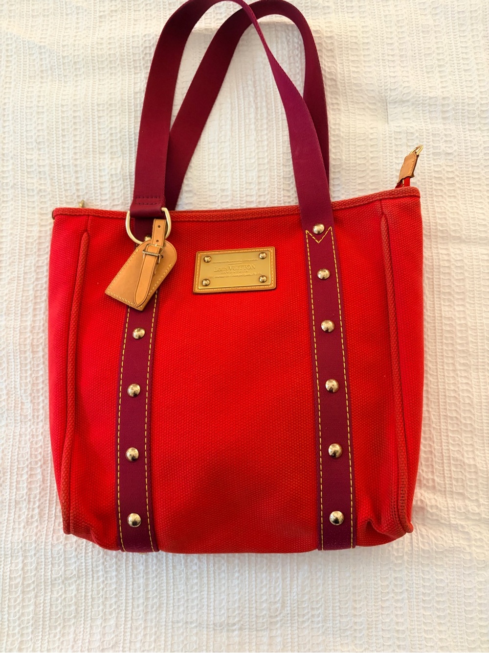 Louis Vuitton / Antigua Cabas Tote MM / Red / Canvas